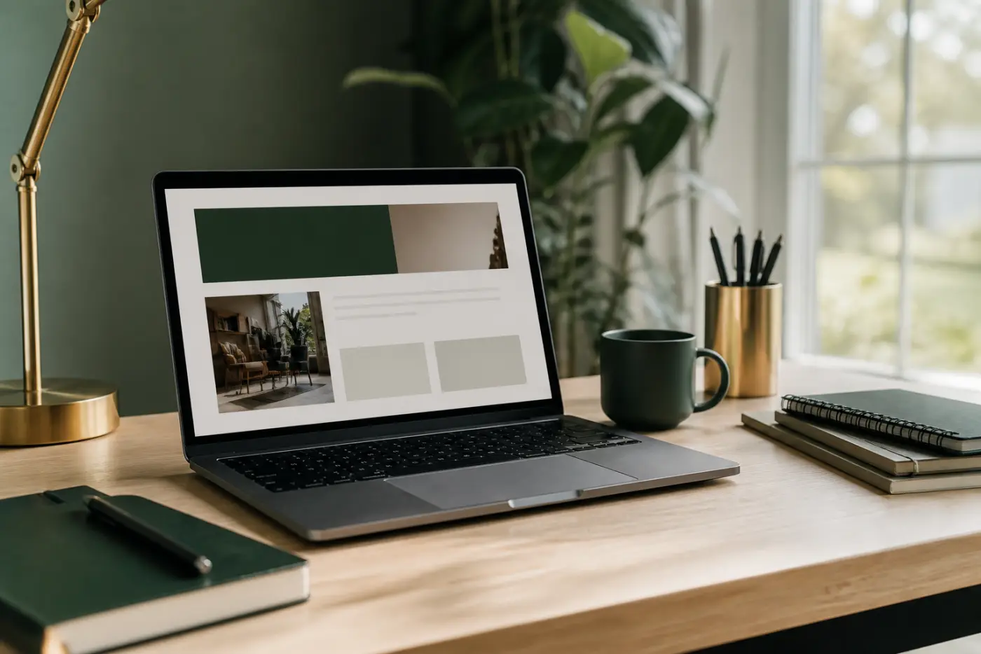 Laptop on a bright desk showing a clean website layout for a local business
