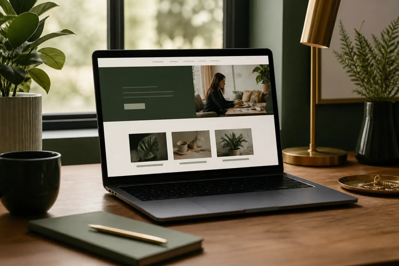 Laptop on a desk showing a clean small business website design